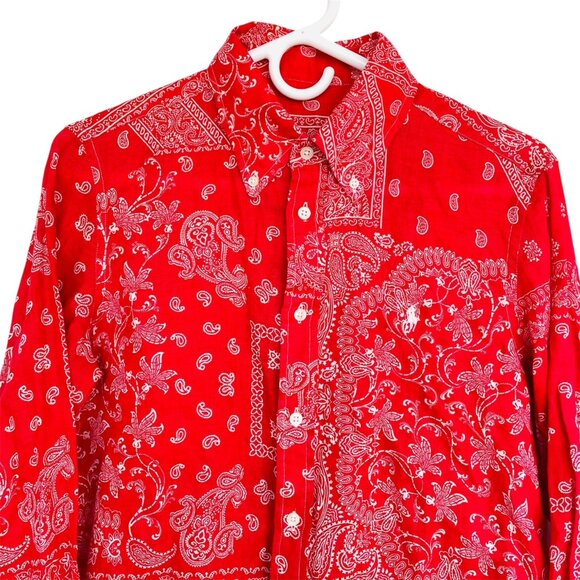 Polo Ralph Lauren Western Shirt Sz L Red Batik Bandanna Paisley  LS Linen Blend - Picture 2 of 4